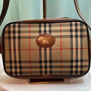 Vintage Burberrys Nova Check Shoulder Bag with Brown Leather